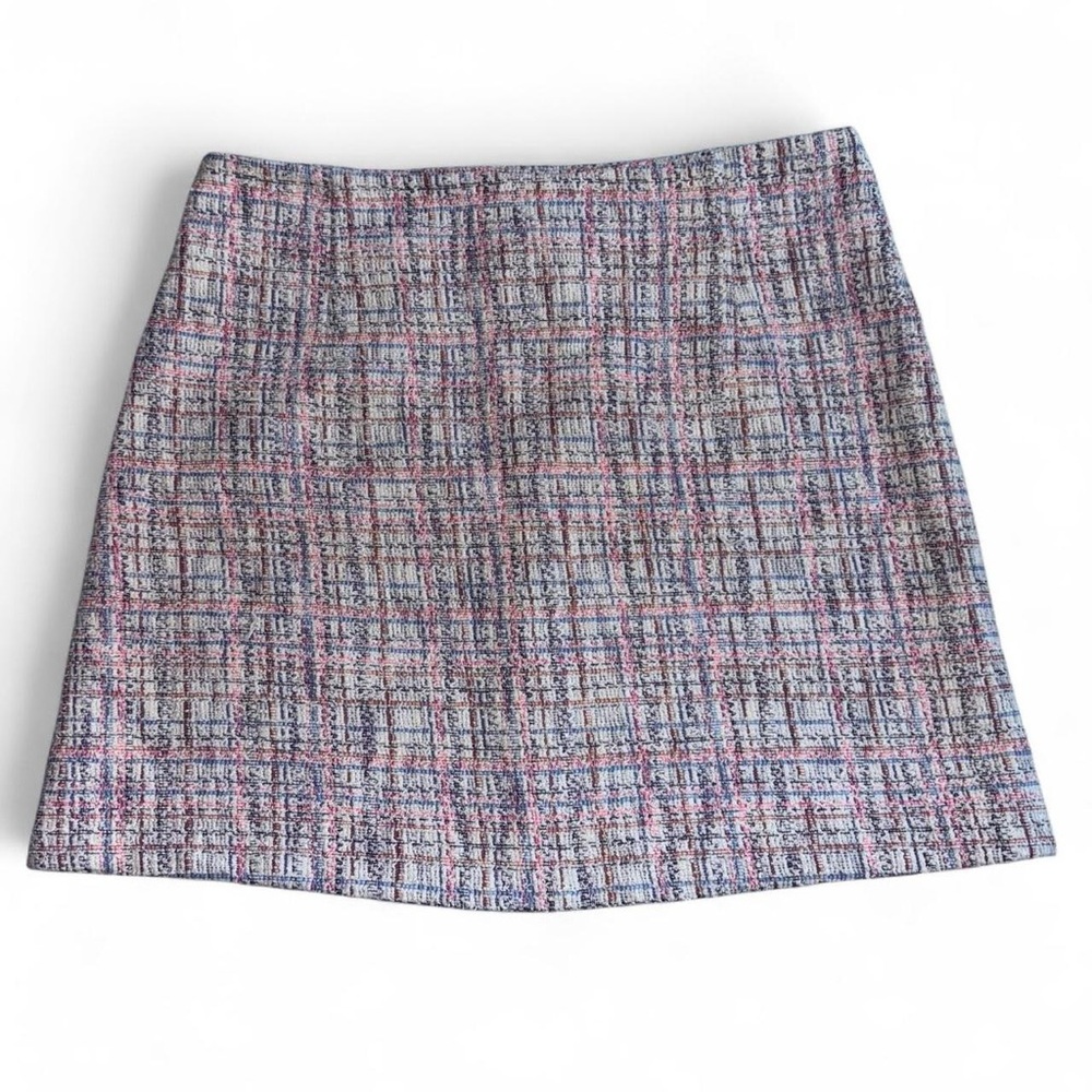 Aqua Multicolor Plaid Tweed Mini Skirt Size Medium